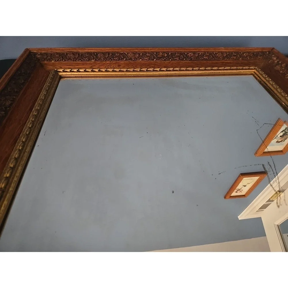 Antique Walnut Deep Ornate Frame Wall Mirror Gilded Interior Patina Age Desilver